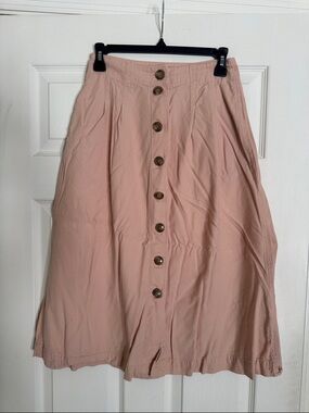 Madewell Dusty Pink Button-Front Midi Skirt